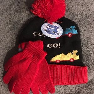 Race Car Kids Winter Hat & Gloves NWT